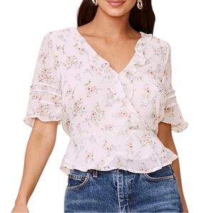 ASTR the Label Floral Ruffle Wrap Blouse L